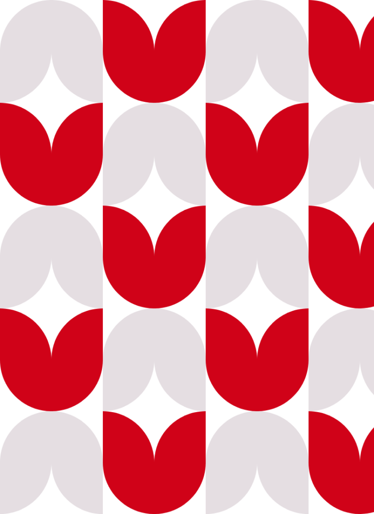 Graphic elements pattern of the Brutalist style that look like tulips in red and light purple