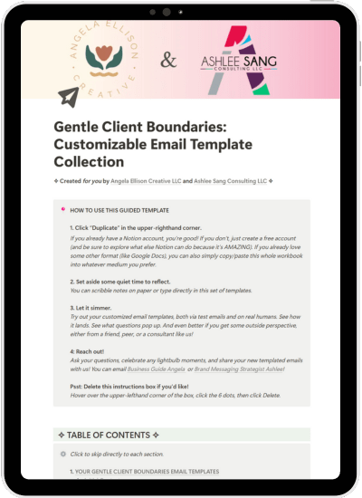 A tablet view of the email templates in Notion