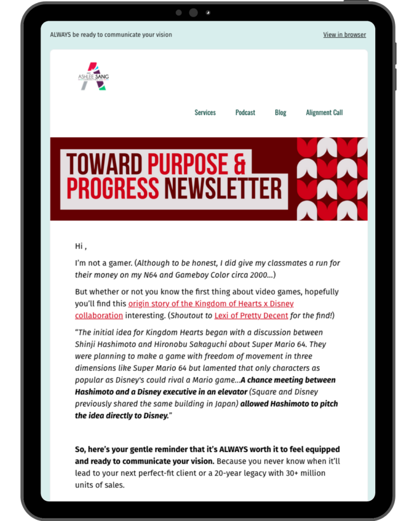Mockup of Toward Purpose & Progress Newsletter